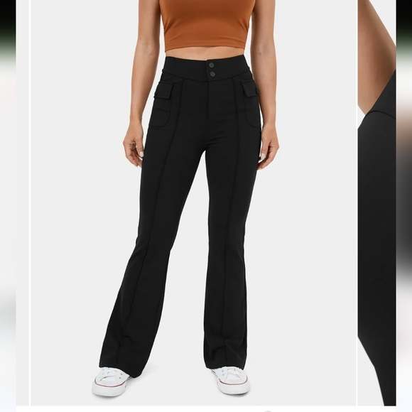 Halara High Waisted Button Side Flap Pocket Flare Casual Cargo Pants - Picture 3 of 8